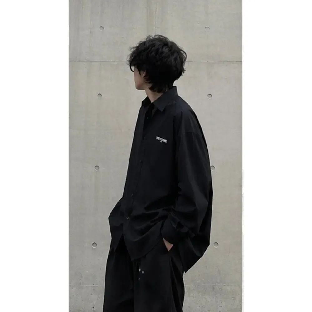 WE11DONE Black Logo Embroidered Oversized Button Front Shirt Unisex Size L
